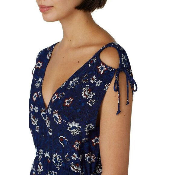 Thakoon Collective Navy Lotus Printed Dress Sz 6 V-Neck Ruffled High-Low Hem - Picture 10 of 10